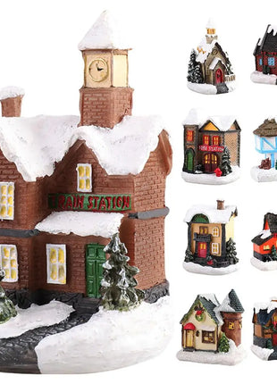 Resina natale LED scena luminosa casa della neve piccola casa del villaggio ornamento di natale decorazione bagliore regalo di capodanno 2023