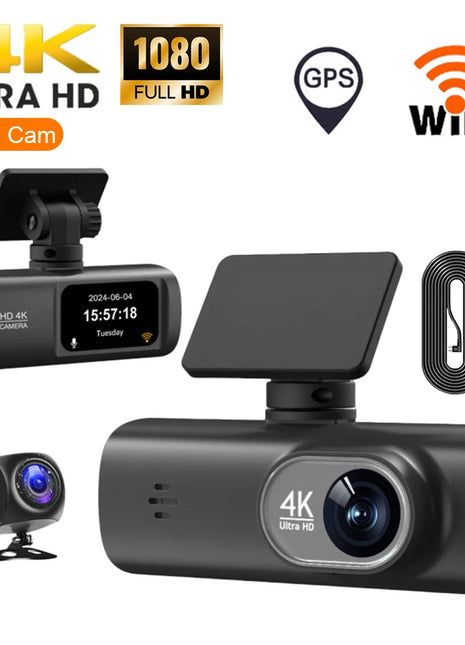 Dash Cam Front and Rear 2.4G WiFi 4K+1080P and 1.47" Screen DashCam with 24H Night Vision Parking Monitor Loop Recording WDR GPS - Riparo82