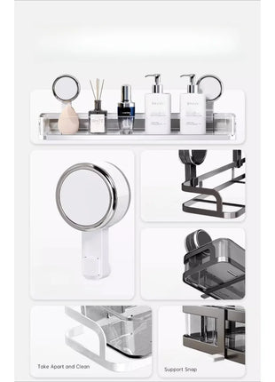 Portaoggetti da bagno a ventosa, WC senza perforazione, portaoggetti rimovibile a parete, lavabo, appendiabiti da parete