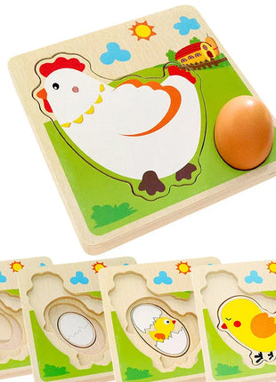 Puzzle 3D in legno Pulcino che cresce le galline che ponde le uova Processo Puzzle Apprendimento Educazione Giocattoli Montessori - riparo82