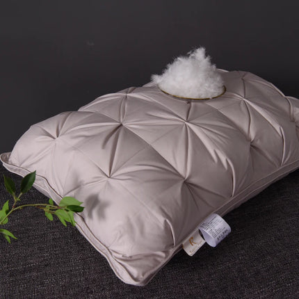 Luxury 100% Goose Down Feather Stuffed Pillows Pinch Pleat Design Neck Protection Bed Pure Cotton Cover Cushion for Sleeping