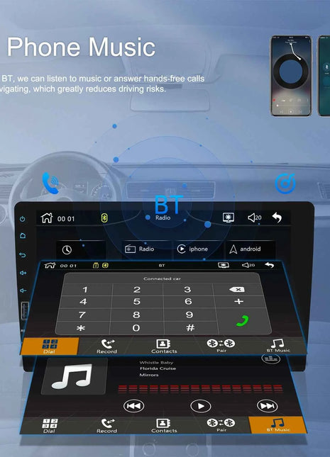 Hikity 9'' Car Stereo Radio 1 Din Carplay Android auto autoradio with Bluetooth FM Radio Receiver Support Mirror Link USB