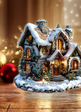 8 pollici 2D colorato casa di neve di Natale decorazione da tavolo in acrilico villaggio di famiglia statua in miniatura regalo a tema casa delle vacanze