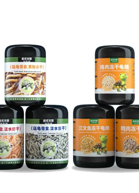 FKSC Turtle Food Mix - Freeze-Dried Shrimp/Mealworm/Fish & Chicken - Protein Rich Treat for Red-Ear Sliders & Aquatic Turtles - Riparo82