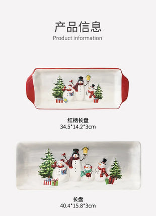 Piatto in ceramica natalizia Piatto da pranzo rettangolare in rilievo creativo di Babbo Natale Piatto da dessert per torta occidentale Stoviglie da cucina - riparo82