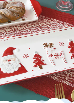 Piatto in ceramica per albero di Natale in rilievo nordico Piatto rettangolare creativo Stoviglie in porcellana Decorazioni natalizie Utensili da cucina per la casa - riparo82