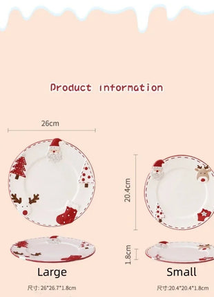 Piatto natalizio in ceramica Piatto rotondo creativo in rilievo di Babbo Natale Piatto da pranzo occidentale Torta Piatto da dessert Piatto da tavola natalizio - riparo82