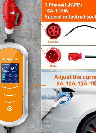 Electric Car Charger 3Phase 16A Portable Charger Type2 EVSE Charging Box Appointment time Cee Plug IEC62196 For Electric Vehicle - Riparo82