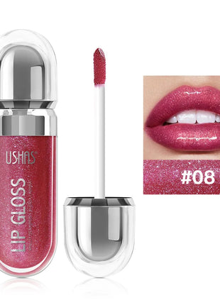 USHAS 12 colors mirror fine flash liquid lipstick pearlescent color waterproof sweatproof non-stick cup lip gloss - Riparo82