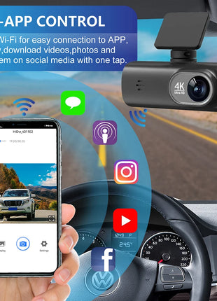 Dash Cam 4K UHD for Car Camera Front Rear Dual Lens With GPS WiFi 24h Parking Mode Night Vision Car DVR Video Registrator - Riparo82