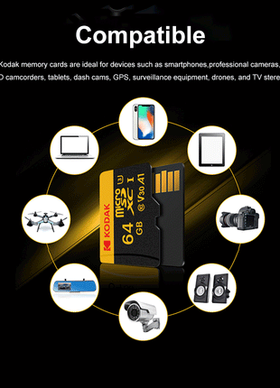 Scheda di memoria KODAK 512GB 256GB Micro SD fino a 100 MB/s Class10 U3 32GB 64GB 128GB TF Card HD per adattatore lettore di schede USB Microsd