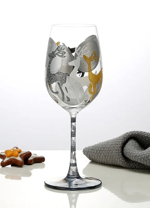 Bicchiere da vino con stampa natalizia Decorazioni natalizie Calice da vino rosso Disegno creativo a mano dipinto Home Party Festival Tazze Bar Set da vino - riparo82