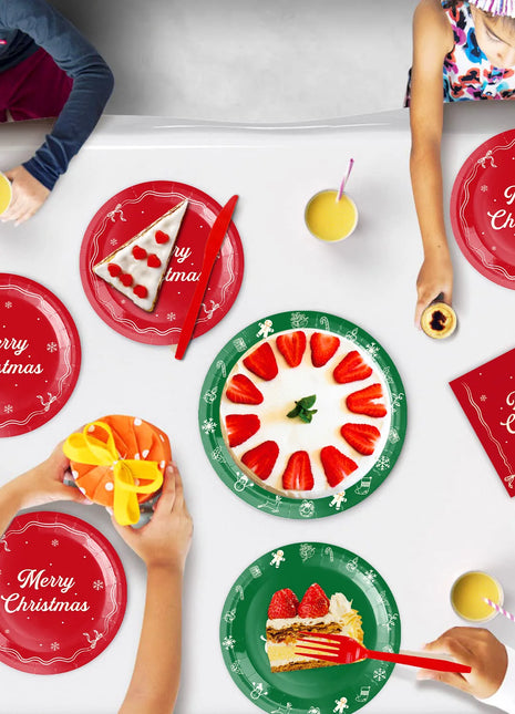 Stoviglie usa e getta a tema natalizio Piatti di carta rosso verde Tazze Tovaglioli Tovaglia Forniture per decorazioni per feste di buon Natale - riparo82