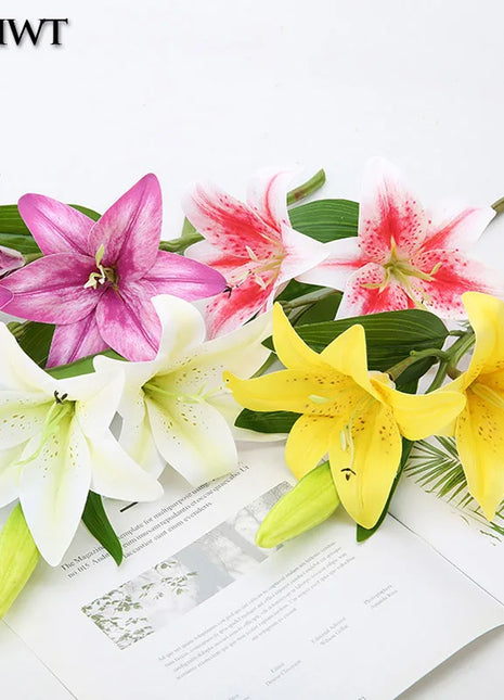 Artificial Lily Flower Real Looking 3D Printing Artificial Flowers Fake Flowers Flores for Wedding Home Garden Ornaments