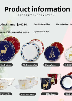 Set di stoviglie in porcellana di cervo nordico Ins per la casa, hotel, bistecche, piatti da dessert, tazze, decorazione per la disposizione degli alimenti occidentali, regalo di Natale - riparo82
