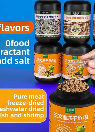 FKSC Turtle Food Mix - Freeze-Dried Shrimp/Mealworm/Fish & Chicken - Protein Rich Treat for Red-Ear Sliders & Aquatic Turtles - Riparo82