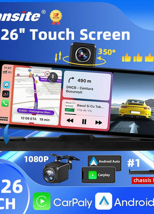 10.26" 4K Dash Cam Carplay Android Auto GPS 5G WIFI FM BT Car Dvr 350 ° Rotation Dual Lens Dashcam Truck Camera Drive Recorder - Riparo82