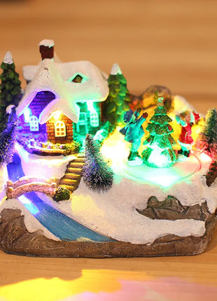 Ornamento per la casa di Natale illuminato a LED, arredamento del villaggio europeo con design musicale e fiocco di neve, decorazione da tavolo delle fiabe invernali