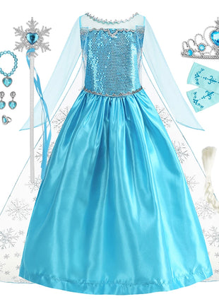 Disney Frozen Elsa Regina delle nevi Abito da principessa Costume da ragazza Halloween Bambini Gioco di ruolo Carnevale Bambini Compleanno Abito da festa