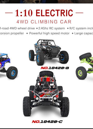 Giocattolo per bambini Hot WLtoys 10428 RC Auto 45CM 2.4G Scala 1:10 Doppia velocità Radiocomando Elettrico Wild Track Warrior