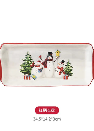 Piatto in ceramica natalizia Piatto da pranzo rettangolare in rilievo creativo di Babbo Natale Piatto da dessert per torta occidentale Stoviglie da cucina - riparo82