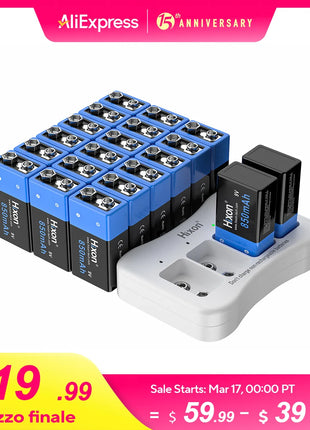 6f22 850mAh 9v Batteria ricaricabile al litio 9V Multimetro Microfono al litio Metal Detector Cavo remoto, Rilevatore di fumo, Artigianale - riparo82