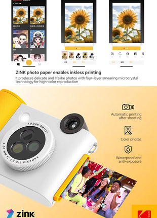 Stampante fotografica portatile Kodak Smile + Instnt Fotocamera Foto e macchina da stampa integrata aggiunge regalo per festival di carta fotografica Kodak Zink