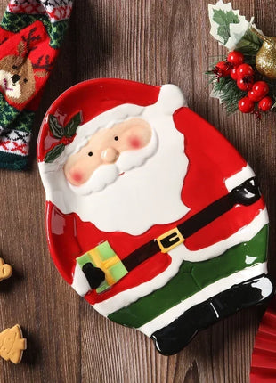 Piatto in ceramica tridimensionale dipinto a mano in pino di Babbo Natale Stoviglie da dessert per colazione natalizia Design unico di frutta - riparo82