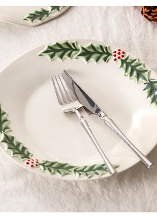 Piatto da pranzo in ceramica in rilievo Piatti da dessert per torte in stile natalizio per la casa Stoviglie da cucina di alta qualità Vassoio da frutta per festival - riparo82