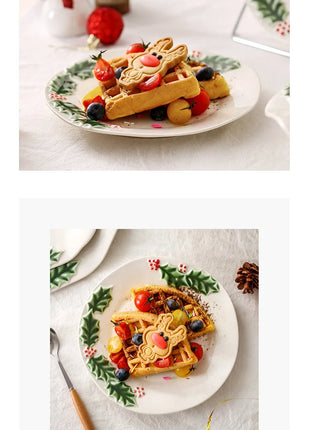 Piatto da pranzo in ceramica in rilievo Piatti da dessert per torte in stile natalizio per la casa Stoviglie da cucina di alta qualità Vassoio da frutta per festival - riparo82