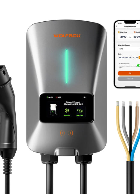 WOLFBOX EV Charging Station Type 2 7KW 32A 1 Phase Electric Vehicle Car Charger Wallbox with LCD Screen APP Control RFID Card - Riparo82
