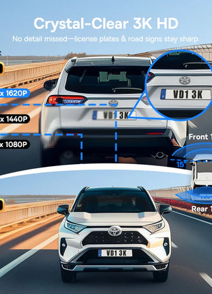 Baseus 3K Dash Cam VD1 Front and Rear Cam HD Built-in GPS Galileo Supercapacitor Car DVR Car Camera Recorder Support 24H Parking - Riparo82