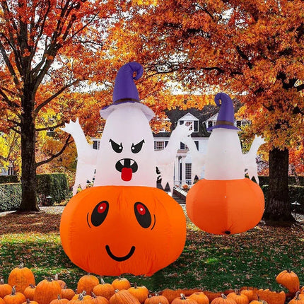 Halloween 1.5m Inflatable Luminous Decoration White Ghost Hat Pumpkin Built-in LED Light Ghost Christmas Outdoor Indoor Ornament