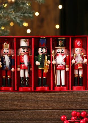 3/4/5 pezzi ornamenti natalizi schiaccianoci figure schiaccianoci in legno marionetta soldato per decorazioni pendenti per albero di Natale - riparo82