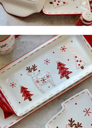 2025 Nuovo set di posate in ceramica dipinta a mano di Natale Piatto da bistecca di Natale carino Piatto piatto colorato sottosmalto in rilievo - riparo82