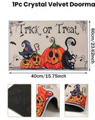 Halloween Crystal Velvet Front Doormat Non Slip Rubber Rug Farmhouse Decor Pumpkin Doormat Trick or Treat Party Supplies - Riparo82