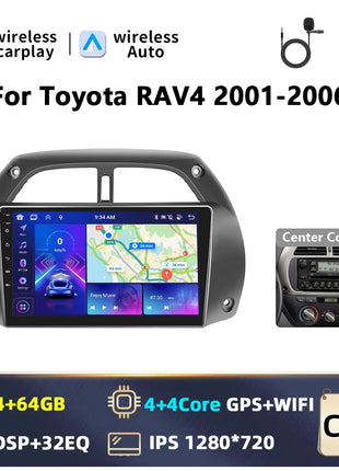 Hikity Wireless CarPlay Android Auto Car Radio For Toyota RAV4 2001-2006 BT Multimedia Player GPS WiFi Head Unit 2din autoradio - Riparo82