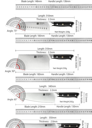 XINZUO Premium Modern 1-8PCS Din 1.4116 Stainless Steel Chef, Santoku, Utility & Paring Knife Set with Black - Riparo82