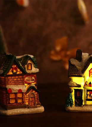Decorazioni per la casa Figurina di Capodanno Mini resina artigianale Decorazione natalizia luminosa Decorazione della casa del villaggio Luce a LED