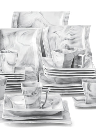MALACASA FLORA 30/60 pezzi Set di stoviglie in porcellana di marmo con 12 * piatto per la cena, piatto da Dessert, piatto da minestra, tazze e piattini Set di piatti piatti ceramica set - riparo82