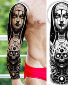 1 Sheet Full Arm Evil Witch Vampire Temporary Tattoos Sleeve Halloween Scary Skull Tatoo Waterproof Horrible Fake Tattoo Sticker - Riparo82