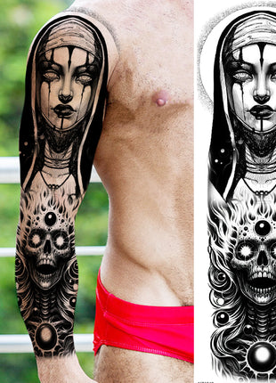 1 Sheet Full Arm Evil Witch Vampire Temporary Tattoos Sleeve Halloween Scary Skull Tatoo Waterproof Horrible Fake Tattoo Sticker - Riparo82