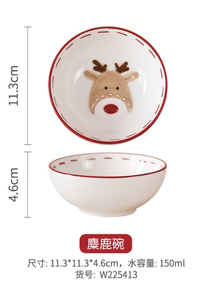 Set di piatti di Babbo Natale dipinti a mano nordici Set di stoviglie per tazze d'acqua con teiera sigillata in ceramica a rilievo rosso - riparo82