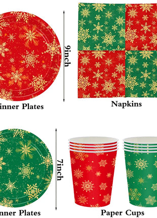 Piatti da tavola usa e getta natalizi Tovaglioli Tazze Fiocco di neve Piatto da dessert rosso verde per cena per forniture per feste invernali di buon Natale - riparo82