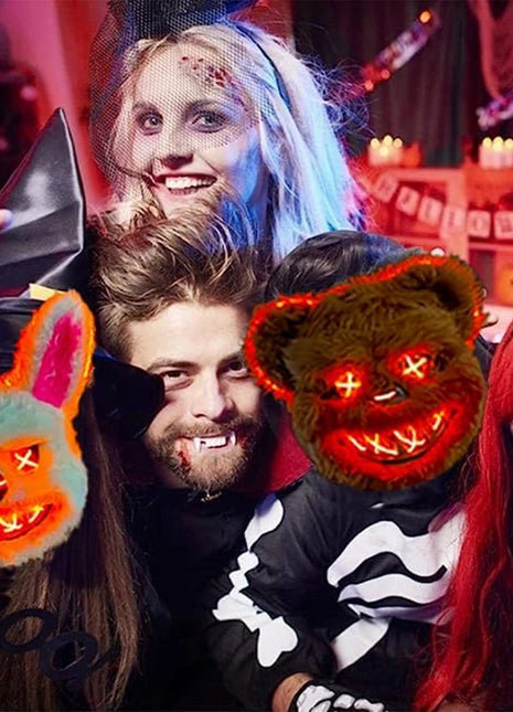 NEW LED  Light Halloween Cosplay Face Mask Party Show Stage Make-up Horror Bloody Rabbit Bear Mask Cartoon Carnival  Head Cover - Riparo82