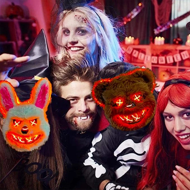 NEW LED  Light Halloween Cosplay Face Mask Party Show Stage Make-up Horror Bloody Rabbit Bear Mask Cartoon Carnival  Head Cover