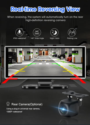 11.26 inch Dash Cam 4K Car DVR Wireless Carplay & Android Auto GPS Navigation Video Recorder Dashboard Dual Lens Dual BT FM AUX - Riparo82