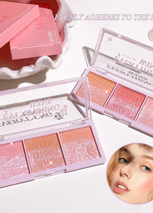 3-color Blush Palette Nude Makeup Natural Matte Milk Tea Orange Tone Long-lasting Rouge Blush Powder Cream Palette - Riparo82