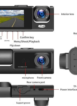 3 Lens Car DVR Camera HD 1080P Inside Vehicle Dash Cam Three Way Front and Rear DVRs Recorder Video Registrator Dash Camcorder - Riparo82