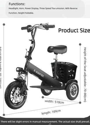 Lightweight Mobility Scooter Foldable With Basket For Adults Electric Scooter Senior Triple Shock Absorption 500W Trike 2 Seats - Riparo82
